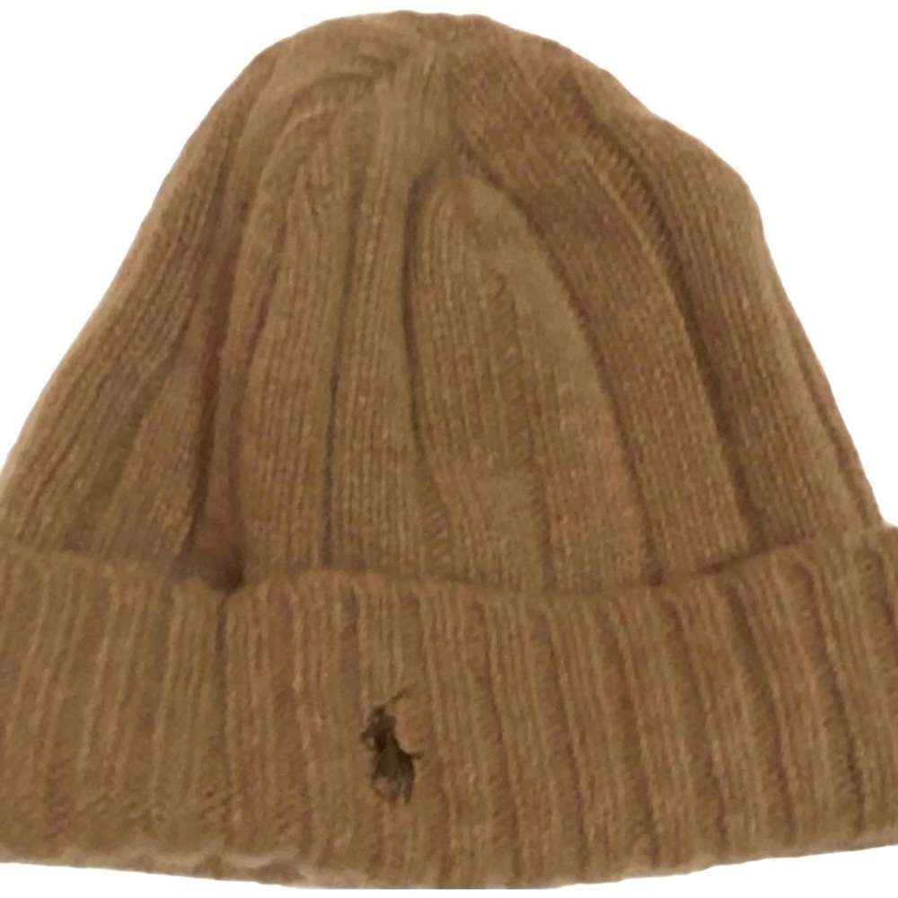 Polo Ralph Lauren 80% Lambswool Tan Ribbed Knit Beanie OS